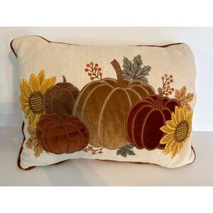 Thanksgiving Harvest Pumpkin & Sunflower Embroidered Decorative Pillow